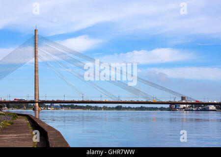 RIGA, LATVIA - JUNE 7, 2016: Vansu Bridge (1981, former Gorky Bridge) over Daugava River in Riga, Latvia. One of five big bridge Stock Photo