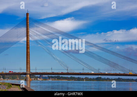 RIGA, LATVIA - JUNE 7, 2016: Vansu Bridge (1981, former Gorky Bridge) over Daugava River in Riga, Latvia. One of five big bridge Stock Photo