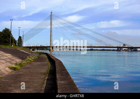 RIGA, LATVIA - JUNE 7, 2016: Vansu Bridge (1981, former Gorky Bridge) over Daugava River in Riga, Latvia. One of five big bridge Stock Photo