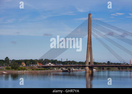 RIGA, LATVIA - JUNE 7, 2016: Vansu Bridge (1981, former Gorky Bridge) over Daugava River in Riga, Latvia. One of five big bridge Stock Photo