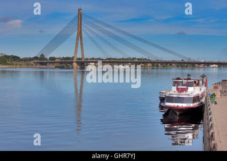 RIGA, LATVIA - JUNE 7, 2016: Vansu Bridge (1981, former Gorky Bridge) over Daugava River in Riga, Latvia. One of five big bridge Stock Photo