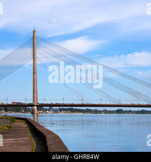 RIGA, LATVIA - JUNE 7, 2016: Vansu Bridge (1981, former Gorky Bridge) over Daugava River in Riga, Latvia. One of five big bridge Stock Photo