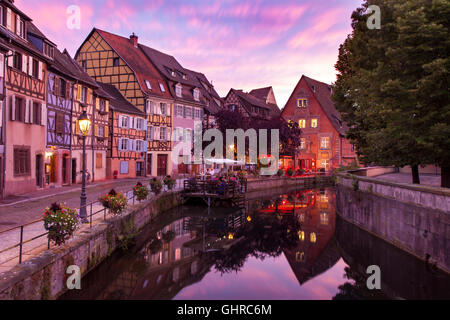 Buildings along the canal of Petite Venice (Quai de la Poisonnerie) in Colmar, Alsace Haut-Rhin France Stock Photo