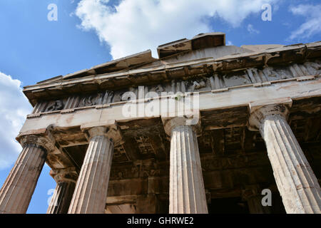 The ancient Temple of Hephaestus in Athens with Doric columns and capitals Stock Photo