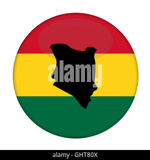 Kenya map on a Rastafarian flag button, white background. Stock Photo