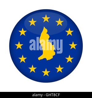 Liechtenstein map on a European Union flag button isolated on a white background. Stock Photo