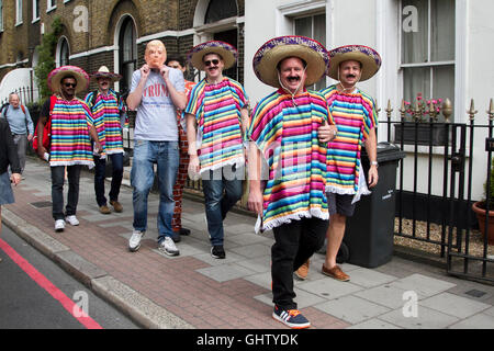 Vauxhall London UK. 11th August 2016. Cricket fans colourful Mexican ponchos and sombreros arrive for the fourth test match between England and Pakistan at the Kia Oval in Vauxhall Credit:  amer ghazzal/Alamy Live News Stock Photo