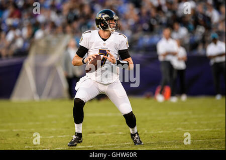 Baltimore, USA. 11th Aug, 2016. RYAN MALLETT (7) looks for a receiver during the first 2016 pre-season football game at M & T Bank Stadium, Baltimore, Maryland. Credit:  Amy Sanderson/ZUMA Wire/Alamy Live News Stock Photo