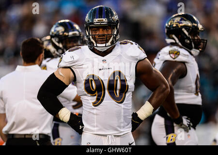 Baltimore, USA. 11th Aug, 2016. ZA'DARIUS SMITH (90) looks to the sidelines during the first 2016 pre-season football game at M & T Bank Stadium, Baltimore, Maryland. Credit:  Amy Sanderson/ZUMA Wire/Alamy Live News Stock Photo