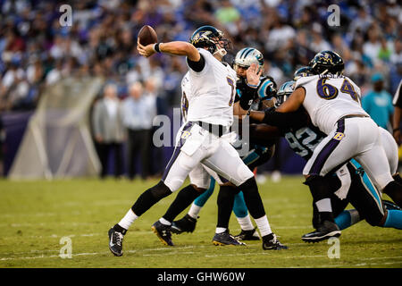 Baltimore, USA. 11th Aug, 2016. RYAN MALLETT (7) throws downfield during the first 2016 pre-season football game at M & T Bank Stadium, Baltimore, Maryland. Credit:  Amy Sanderson/ZUMA Wire/Alamy Live News Stock Photo