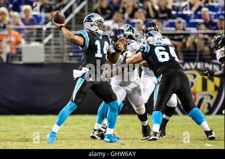 Baltimore, USA. 11th Aug, 2016. JOE WEBB (14) throws a pass during the first 2016 pre-season football game at M & T Bank Stadium, Baltimore, Maryland. Credit:  Amy Sanderson/ZUMA Wire/Alamy Live News Stock Photo