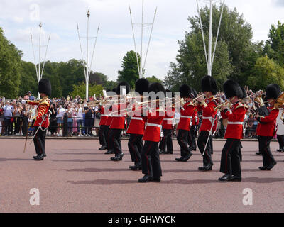 The Band of the Coldstream Guards march towards Buckingham palace in preparation for the changing of the guard ceremony Stock Photo