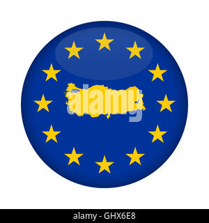 Turkey map on a European Union flag button isolated on a white background. Stock Photo