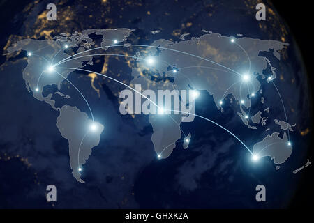 Network connection technology concept - Network connection partnership and world map. Elements of this image furnished by NASA Stock Photo