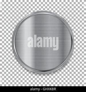 Tech metallic texture circle button on transparent background. Vector illustration layout design Stock Vector