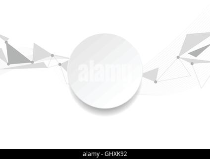 Grey white low poly connection abstract tech background with black circle for text. Vector technology geometric polygonal design Stock Vector
