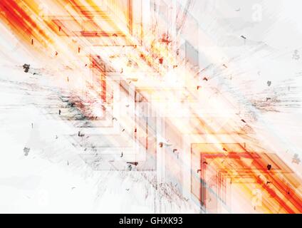 Grunge orange tech background with arrows. Vector grunge style illustration, web layout brochure technology template design Stock Vector
