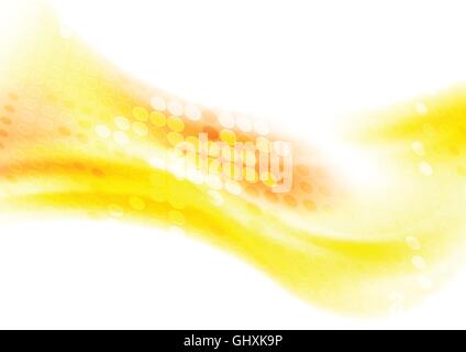 Yellow waves with shiny halftone circles on white background. Vector flow orange wavy graphic design Stock Vector