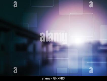 Bright tech abstract collage layout with bridge landscape and geometric squares. Vector design Stock Vector