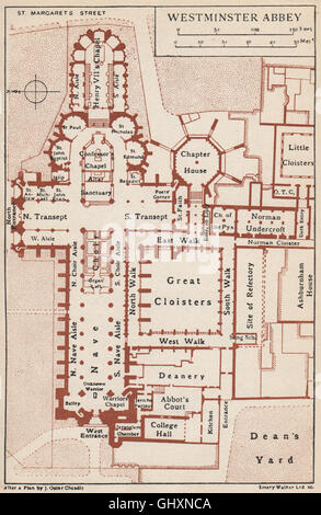 WESTMINSTER ABBEY. Vintage map plan. London, 1922 Stock Photo ...