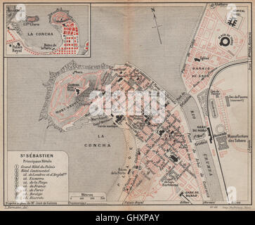 SAN SEBASTIAN. St Sébastien. Vintage town city map plan. Spain, 1907 Stock Photo