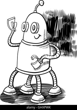 Black and White Cartoon Illustration of Robot or Droid Fantasy Character Coloring Book Stock Vector