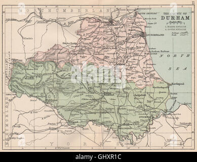 COUNTY DURHAM: Antique map. Railways roads. Constituencies. PHILIP, 1882 Stock Photo