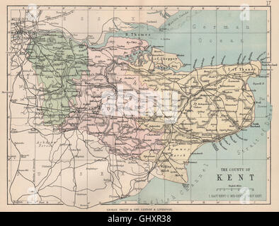 KENT: Antique county map. Railways roads. Constituencies. PHILIP, 1882 Stock Photo