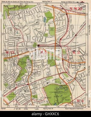 W LONDON. Ealing Park Royal West Acton Town Gunnersbury Park. BACON, 1938 map Stock Photo