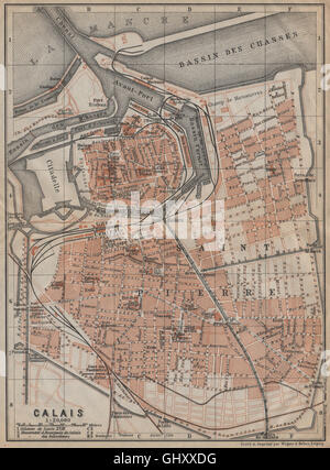 CALAIS antique town city plan de la ville. Pas-de-Calais carte, 1909 old map Stock Photo