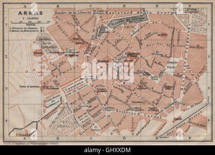 ARRAS antique town city plan de la ville. Pas-de-Calais carte, 1909 old map Stock Photo