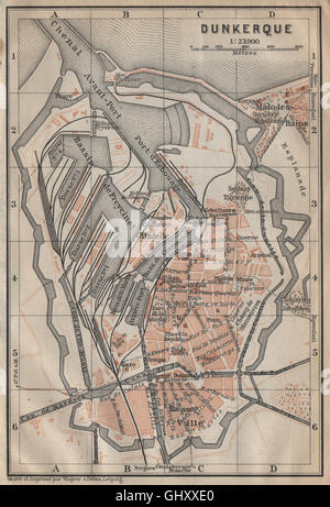 DUNKIRK DUNKERQUE antique town city plan de la ville. Nord carte, 1909 old map Stock Photo