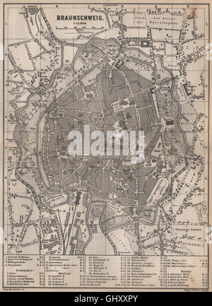 BRAUNSCHWEIG town city stadtplan. Brunswick. Lower Saxony karte, 1900 ...