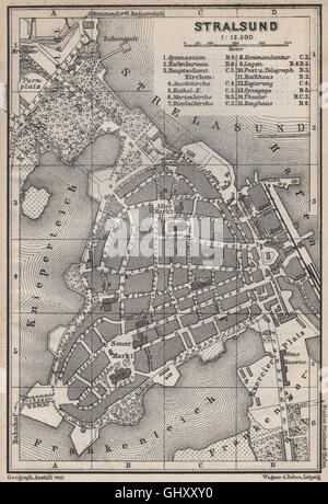 STRALSUND antique town city stadtplan. Mecklenburg-Vorpommern karte ...