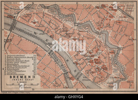 BREMEN antique town cityplan II. Innere Stadt karte. BAEDEKER, 1900 old map Stock Photo