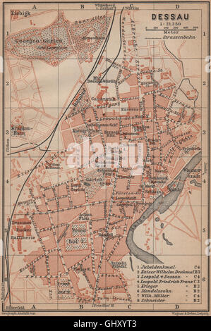 DESSAU antique town city stadtplan. Saxony-Anhalt karte. BAEDEKER, 1900 map Stock Photo