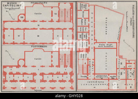 CAPITOLINE MUSEUM PALAZZO DEI CONSERVATORI MUSEO CAPITOLINO plan Rome, 1909 map Stock Photo