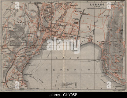 LUGANO. Vintage town city map plan. Switzerland 1930 old vintage chart ...