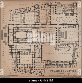 PALAIS DE JUSTICE premier étage/first floor plan. Île de la Cité Paris, 1900 map Stock Photo