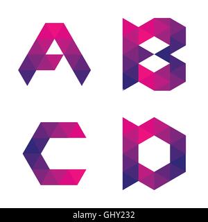 Series of letters a, b, c, d formed by colored triangles. Geometric shape. White background. Isolated. Stock Vector