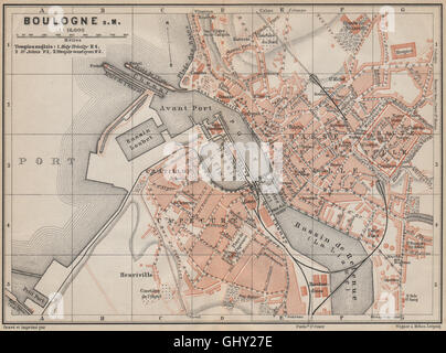 BOULOGNE-SUR-MER. Vintage town city map plan. Pas-de-Calais, 1930 Stock ...