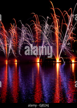 Fireworks display by Lünig Feuerwerk Stuttgart from Germany. Stock Photo