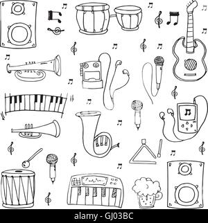 Many element hand draw music theme doodles Stock Vector