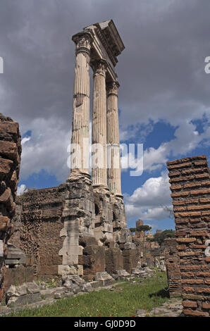 Ruined columns at the area in Rome called the roman forum leading to ...