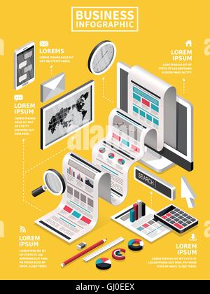 Business concept 3d isometric flat design with office supplies Stock Vector