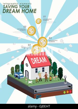 Saving your dream home with lovely house in 3d isometric flat style Stock Vector