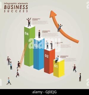 Business success concept with growth graph in 3d isometric flat style Stock Vector