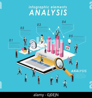 Business analysis concept with tablet and growing graph in 3d isometric flat style Stock Vector