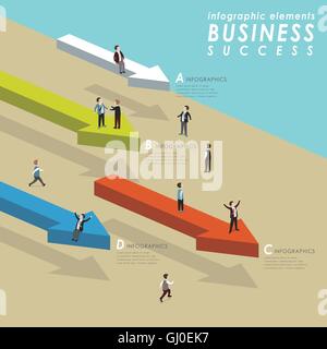 Business success concept with people standing on arrows and go ahead in 3d isometric flat style Stock Vector