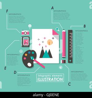 Graphic design concept with art supplies in flat style Stock Vector
